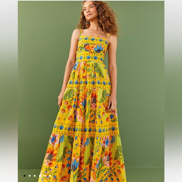 FARM Rio Dresses & Skirts - ☀️Farm Rio☀️Yellow Summer Garden Sleeveless Maxi Dress(Small or Medium)